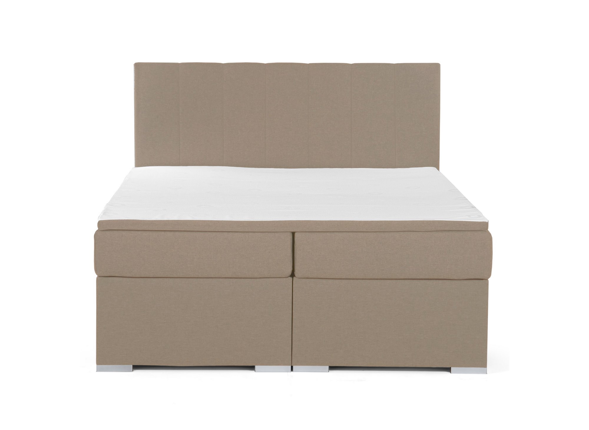 Lit boxspring 160x200 avec coffre de rangement en tissu beige moka - AKADIA