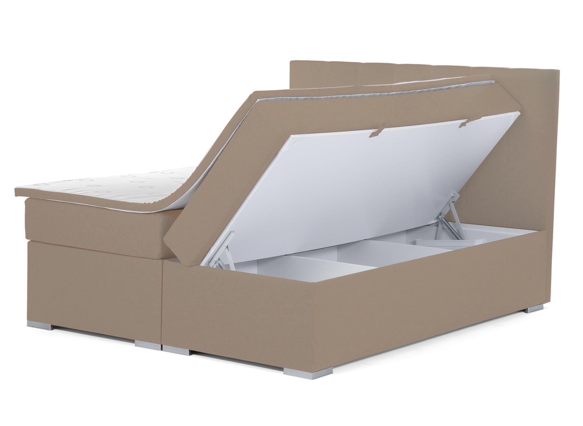 Lit boxspring 160x200 avec coffre de rangement en tissu beige moka - AKADIA