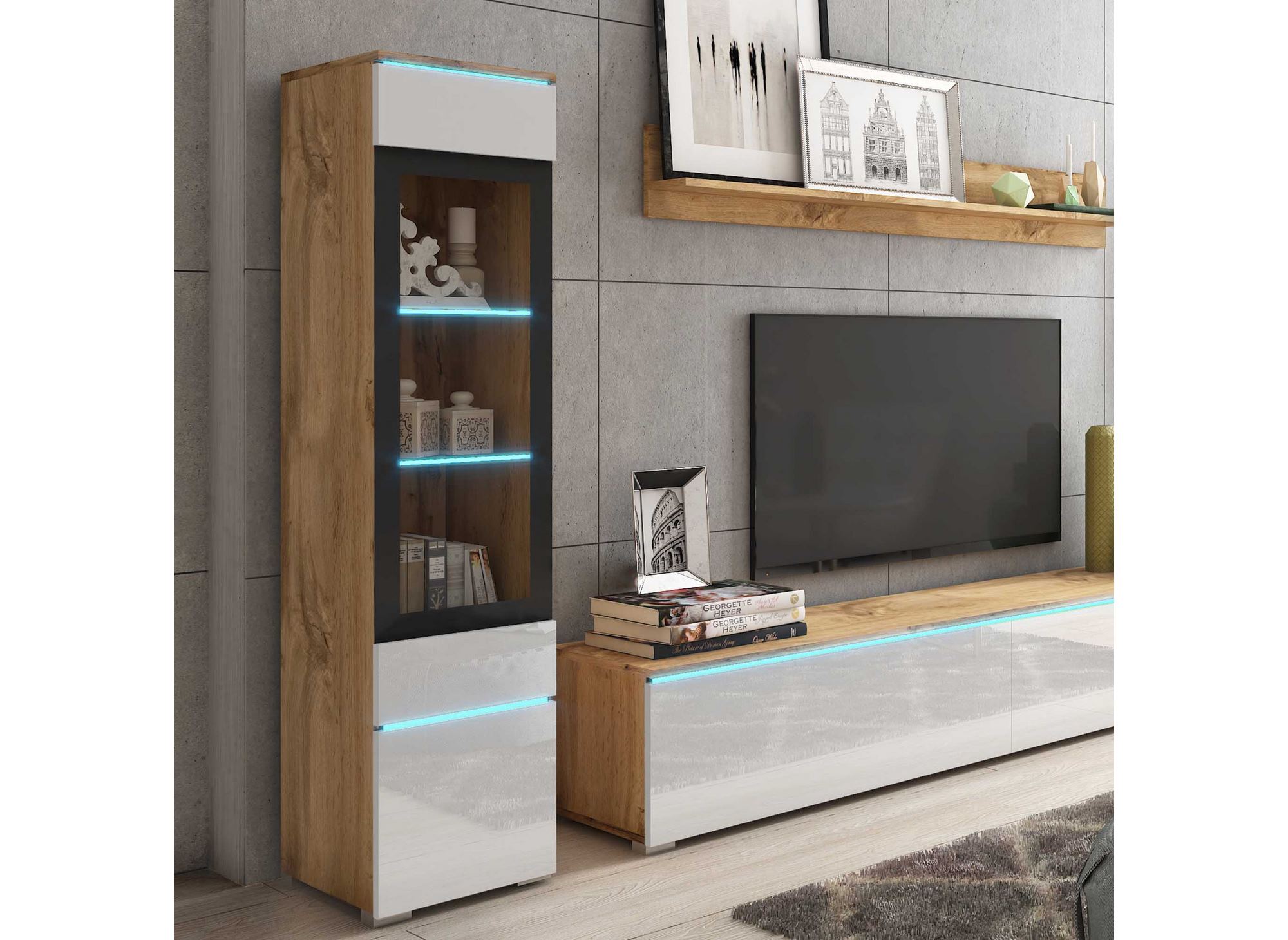 Meuble TV LED Laqué Blanc Design pour salon