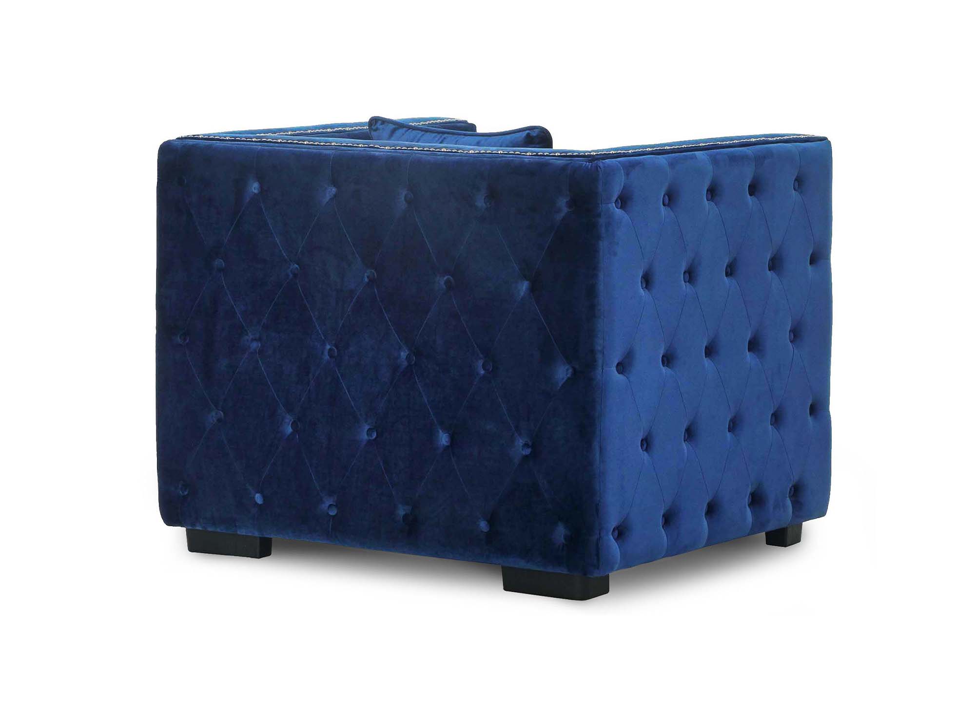 Fauteuil capitonné chesterfield design en velours bleu CUBE