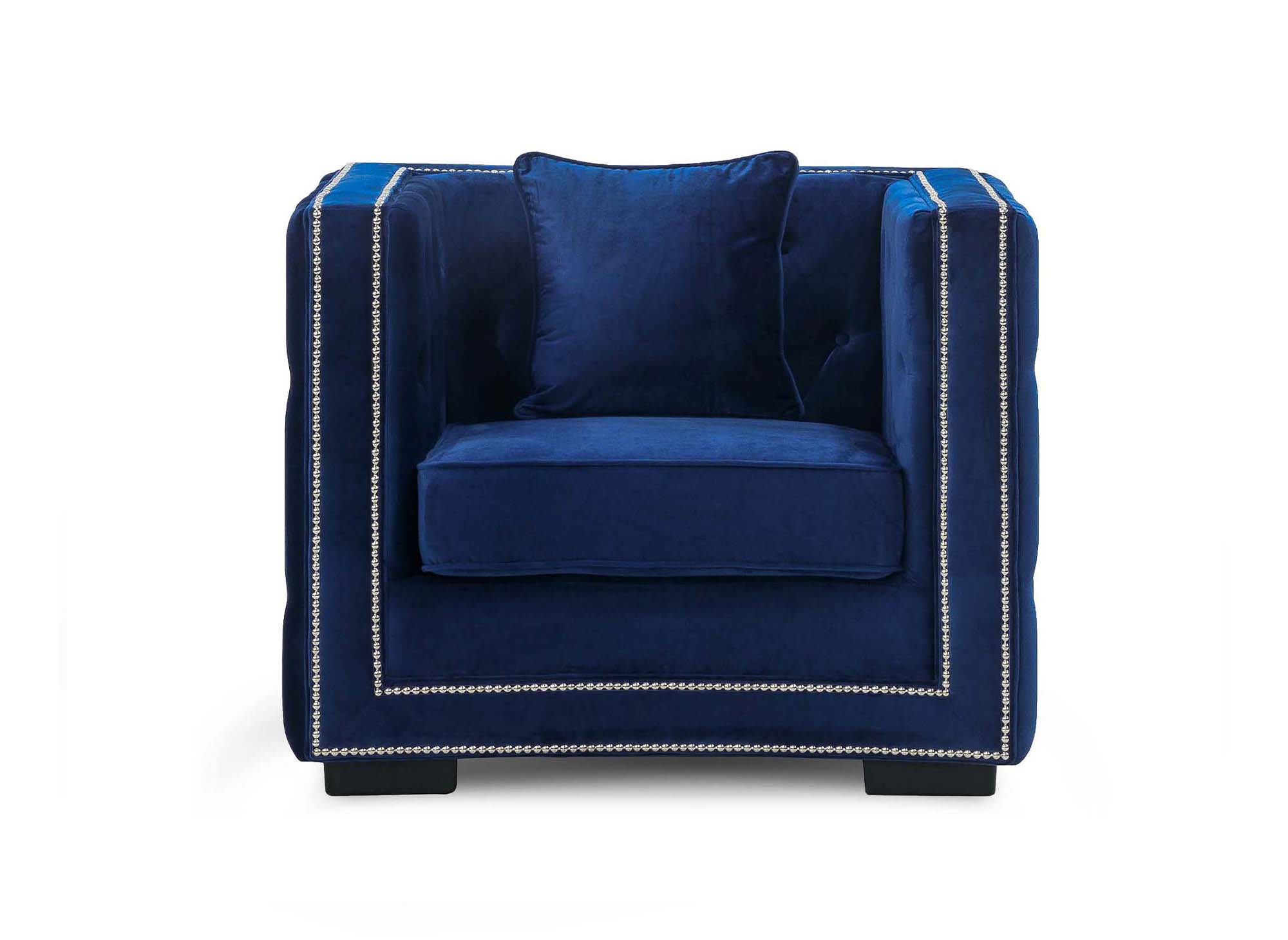 Fauteuil capitonné chesterfield design en velours bleu CUBE