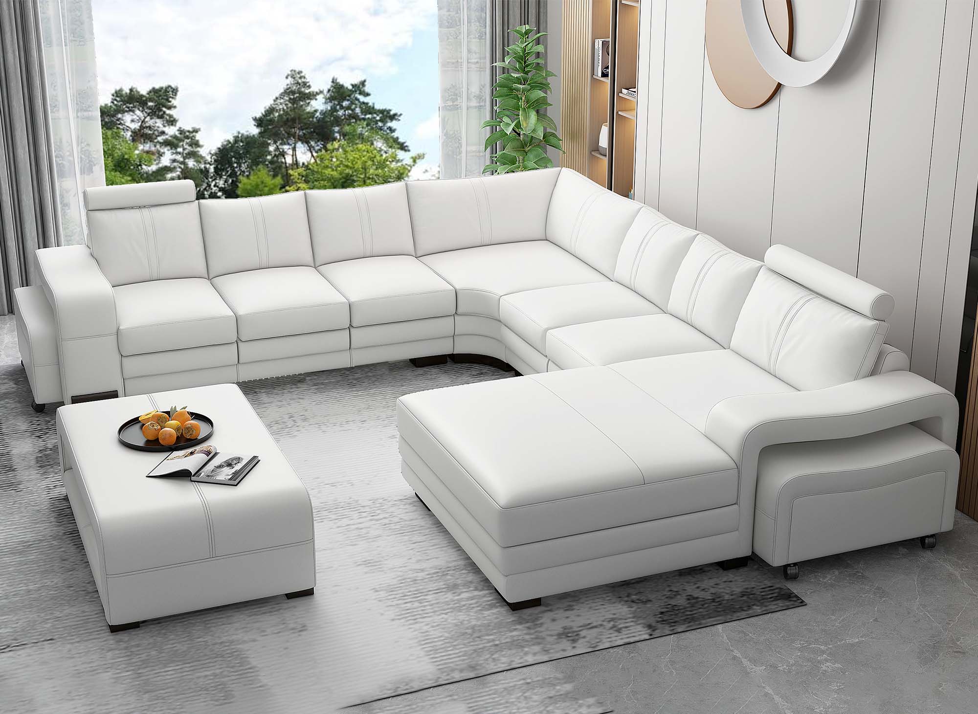 Canapé d'angle panoramique cuir blanc 10 places HAVANE - Angle Droit