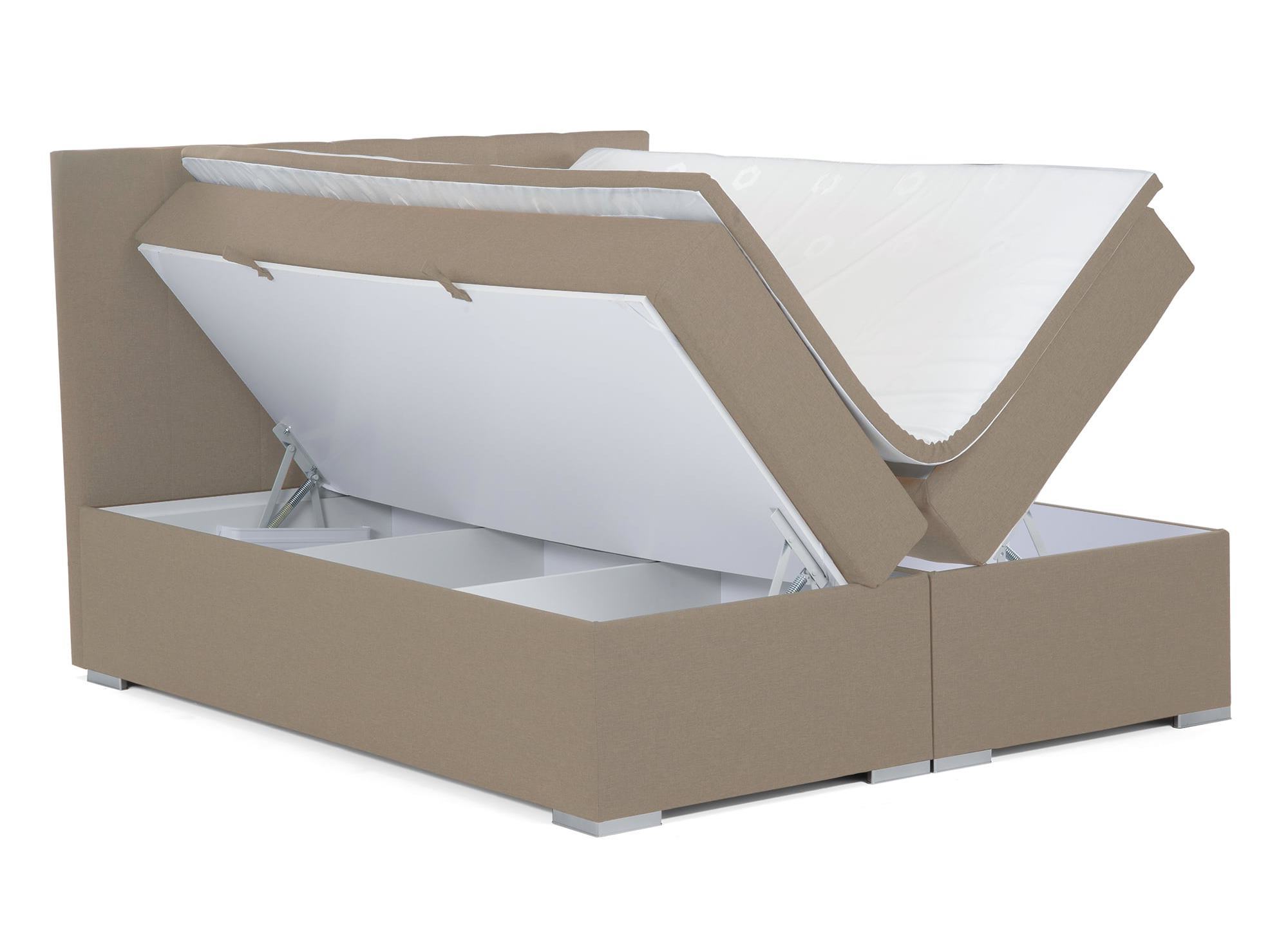 Lit boxspring 160x200 avec coffre de rangement en tissu beige moka - AKADIA