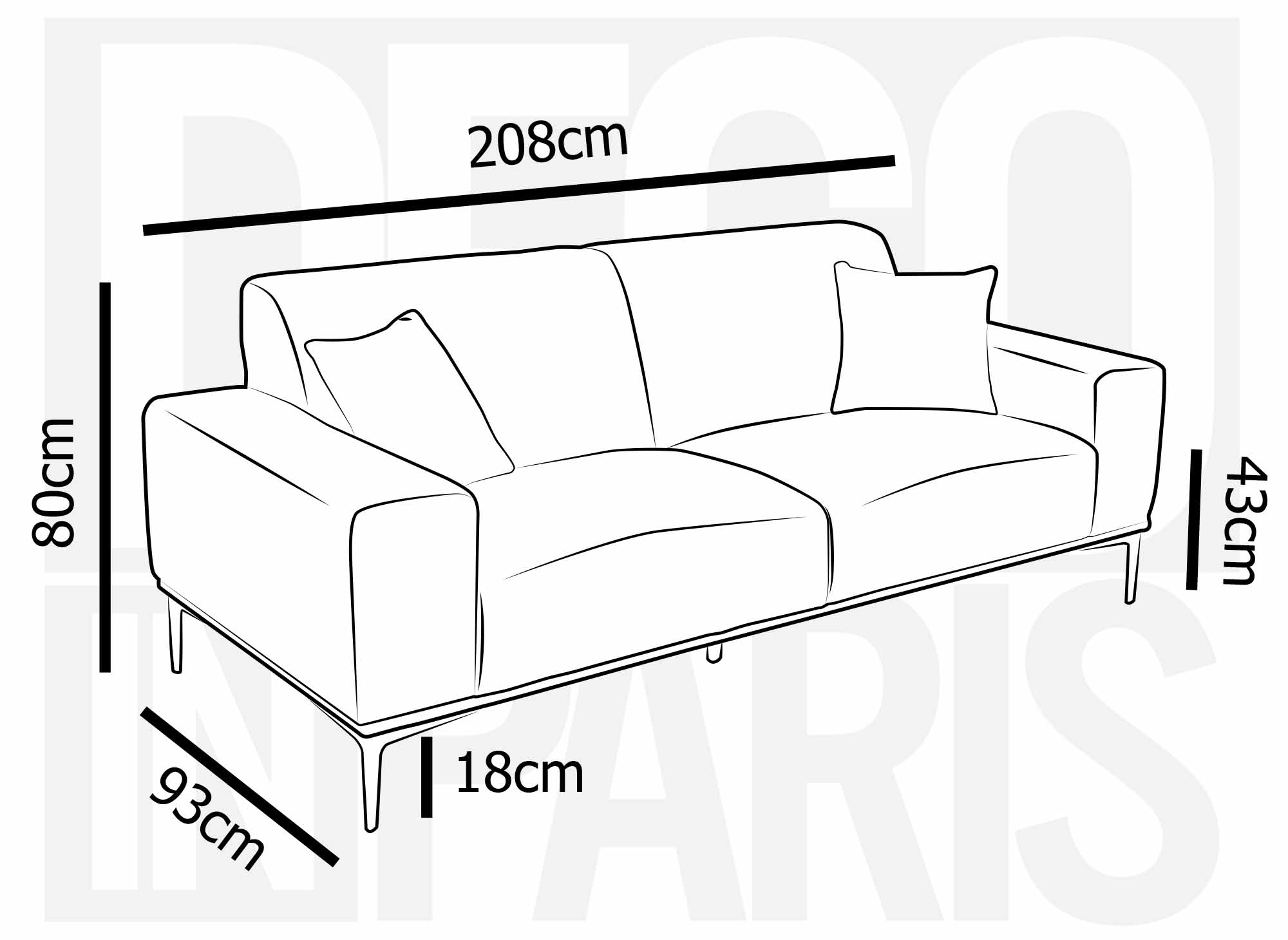 Canapé 3 places en tissu gris clair ARNOLD