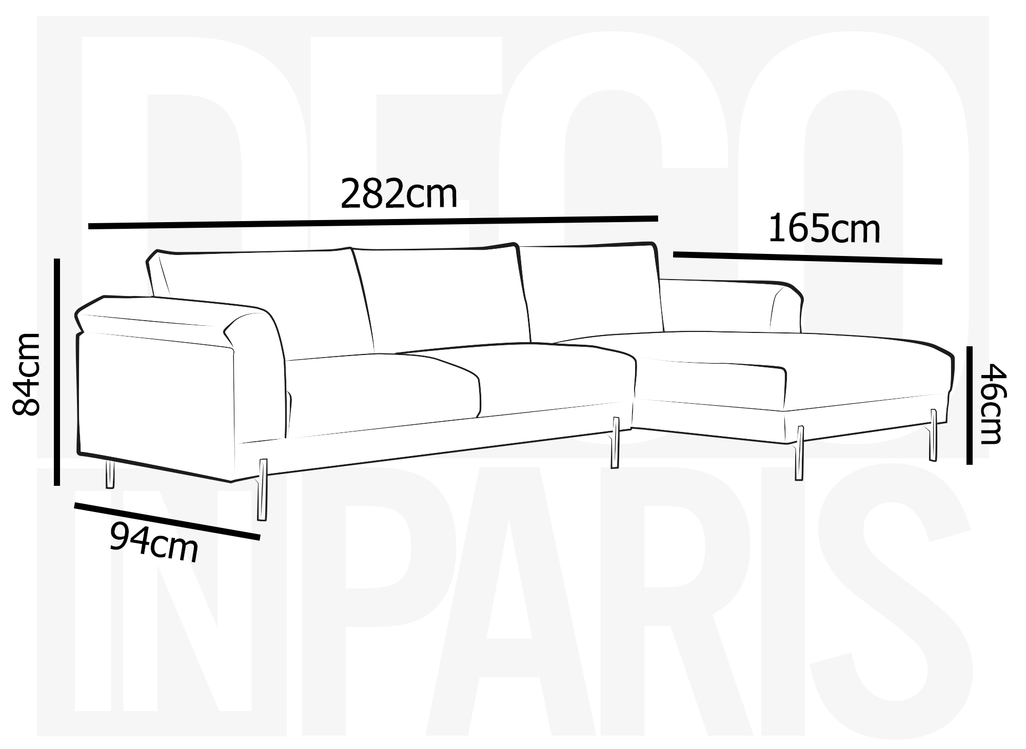 Canapé d'angle avec méridienne en tissu gris foncé LEIA - Angle Droit