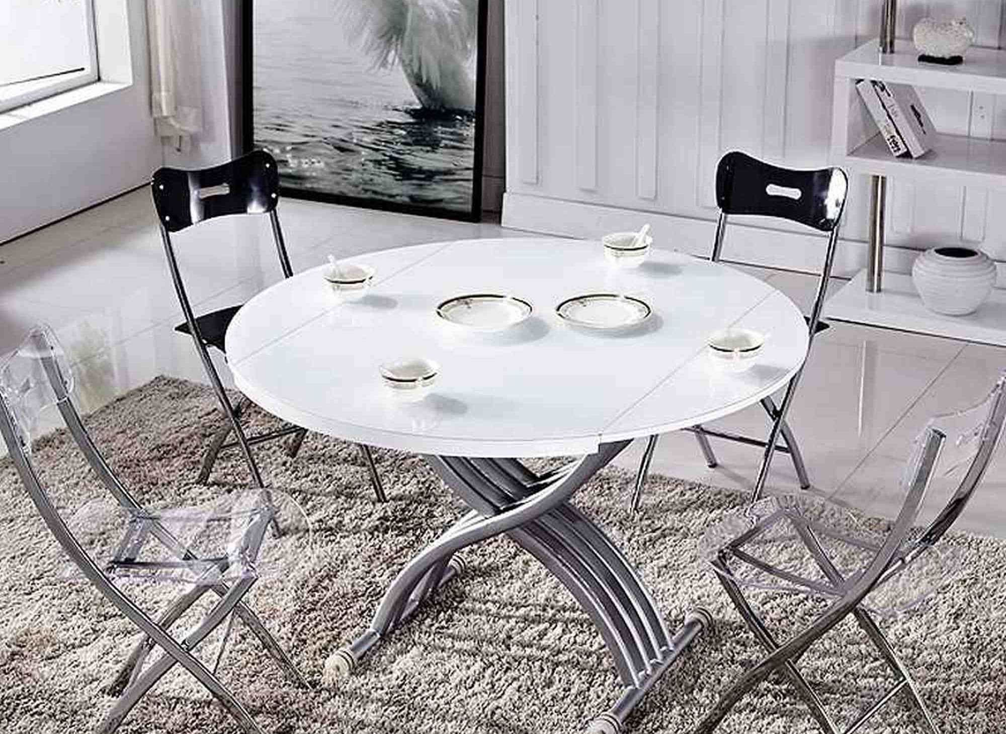 DECO IN PARIS - Table Basse Rondo Relevable Extensible Blanche Tab ...