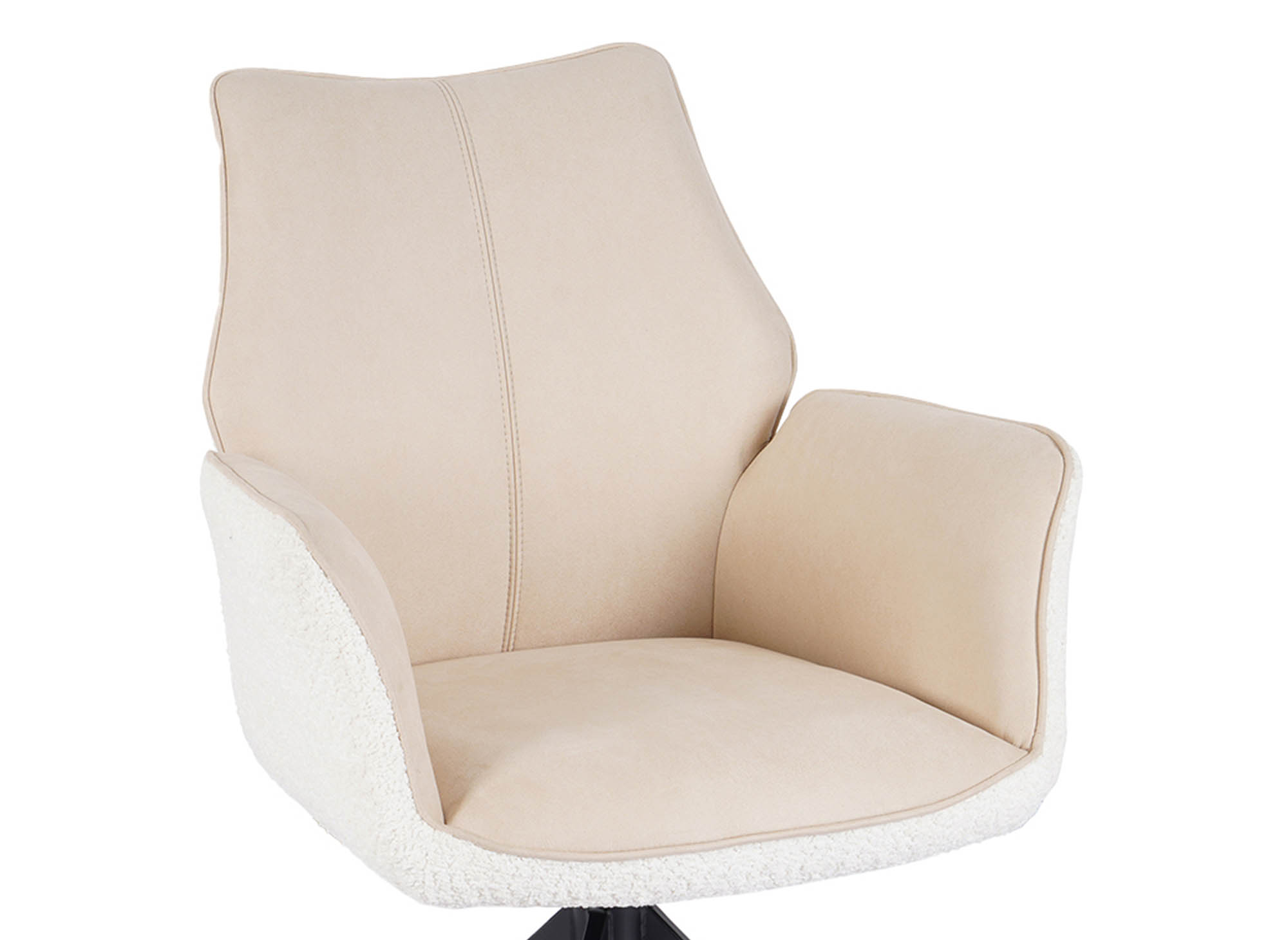 Chaise pivotante avec accoudoirs en velours et tissu bouclette beige ISALIE