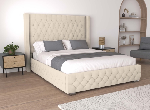 Lit double scandinave en tissu beige 140x190 cm COLINE - DIP